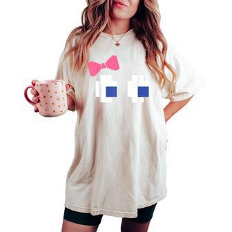 Retro Arcade Video Game Girl Pink Ghost Halloween Ribbon Women's Oversized Comfort T-shirt - Thegiftio UK