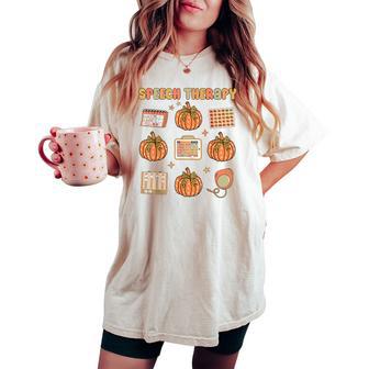 Retro Speech Therapy Slp Fall Pumpkin Speech Therapist Women's Oversized Comfort T-shirt - Thegiftio UK