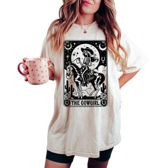 Skeleton Cowgirl Riding Horse Tarot Card Gothic Halloween Women's Oversized Comfort T-shirt - Thegiftio UK