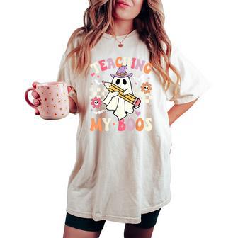 Teaching My Boos Teacher Cute Ghost Groovy Teacher Halloween Women's Oversized Comfort T-shirt - Thegiftio UK