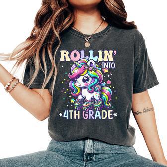 4Th Grade Back To School First Day Girls Rollin Unicorn Women's Oversized Comfort T-Shirt - Thegiftio UK