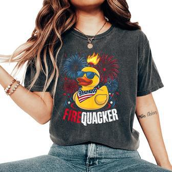 4Th Of July Duck Firequacker Patriotic Fourth Of July Women's Oversized Comfort T-Shirt - Monsterry