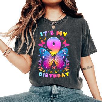 9Th Birthday Girl 9 Years Butterfly Number 9 Women's Oversized Comfort T-Shirt - Thegiftio UK