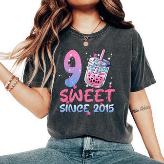 9Th Birthday Girl 9 Yrs Old Bday Bubble Boba Tea Anime Women's Oversized Comfort T-Shirt - Thegiftio UK