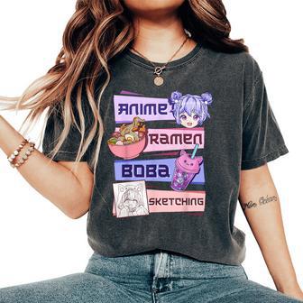 Anime Girl Ramen Boba Tea Bubble Tea Sketching Women's Oversized Comfort T-Shirt - Thegiftio UK