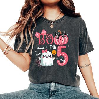 Boo I'm 5 Years Old Ghost 5Th Birthday Halloween Ghost Girls Women's Oversized Comfort T-Shirt - Thegiftio UK
