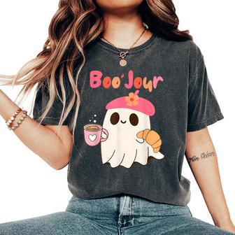 Boo Jour Ghost French Teacher Vintage Teacherlife Groovy Women's Oversized Comfort T-Shirt - Thegiftio UK