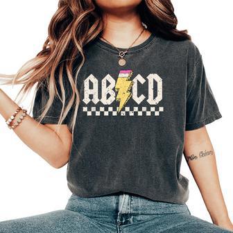 Boys Girls Teachers Abcd Rock Graphic Back To School Class Women's Oversized Comfort T-Shirt - Thegiftio UK
