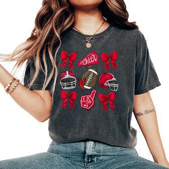 Cheer Football Coquette Bow Football Mom Game Day Women Women's Oversized Comfort T-Shirt - Thegiftio UK