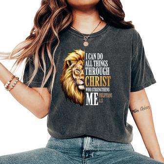 Christian Lion Faith I Can Do All Things Through Christ Women's Oversized Comfort T-Shirt - Thegiftio UK