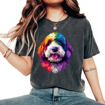 Colorful Bernedoodle Face Cute Dog Lover Black Women's Oversized Comfort T-Shirt - Thegiftio UK