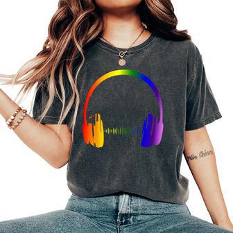Colorful Headphones Rainbow Party Techno Radio Nightclub Dj Women's Oversized Comfort T-Shirt - Thegiftio UK