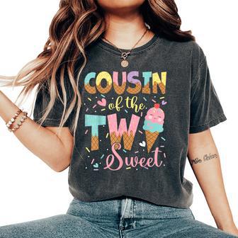 Cousin Of The Two Sweet 2Nd Birthday Girl Ice Cream Women's Oversized Comfort T-Shirt - Thegiftio UK