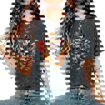 Cowboy Cat Riding Chicken Western Vintage Women's Oversized Comfort T-Shirt - Monsterry