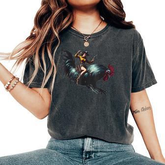 Cowgirl Riding Chicken Retro Rodeo Rooster Women's Oversized Comfort T-Shirt - Thegiftio UK