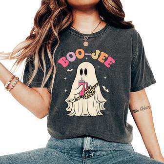 Cute Boo Jee Ghost Halloween Leopard Ghost Womens Women's Oversized Comfort T-Shirt - Thegiftio UK