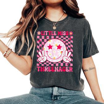 Cute Lil Miss Threenager 3Years Old Girl 3Rd Birthday Groovy Women's Oversized Comfort T-Shirt - Thegiftio UK