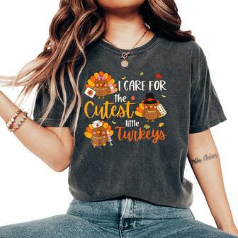 I For Cutest Little Turkey Nurse Thanksgiving Scrub Top Women's Oversized Comfort T-Shirt - Thegiftio UK