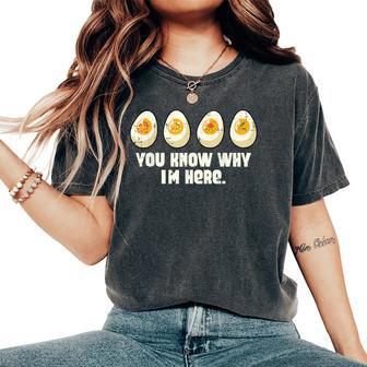 Deviled Eggs You Know Why Im Here Thanksgiving Kid Women's Oversized Comfort T-Shirt - Thegiftio UK