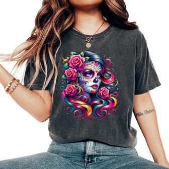 Dia De Los Muertos Mexican Day Of The Dead Floral Women Women's Oversized Comfort T-Shirt - Thegiftio UK