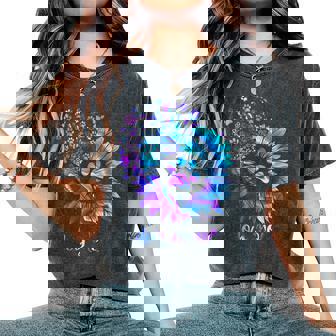 Dog Mom Sunflower Dog Paw Daisy Flower Dogs Paw Print Heart Women's Oversized Comfort T-Shirt - Monsterry