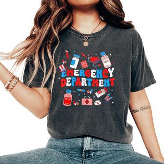 Emergency Department Er Nurse Usa Flag Patriotic 4Th Of July Women's Oversized Comfort T-Shirt - Thegiftio UK