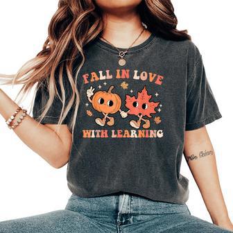Fall In Love With Learning Fall Teacher Thanksgiving Retro Women's Oversized Comfort T-Shirt - Thegiftio UK