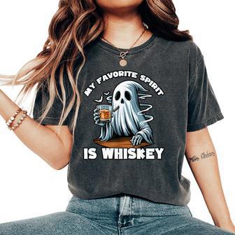 My Favorite Spirit Is Whiskey Ghost Drinking Whiskey Women's Oversized Comfort T-Shirt - Thegiftio UK