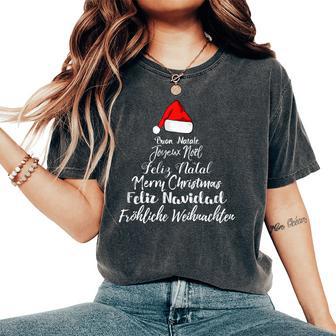 Feliz Navidad Feliz Navidad Feliz Natal Idiomas Camiseta extragrande cómoda para mujer - Regaloses