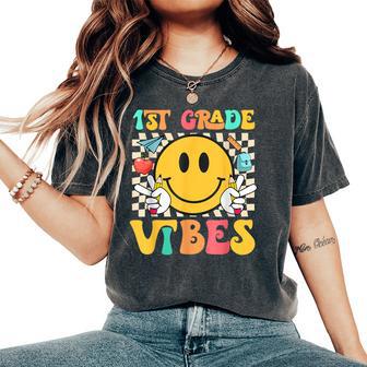 First Day Of School First Grade Vibes Smile Back To School Women's Oversized Comfort T-Shirt - Monsterry