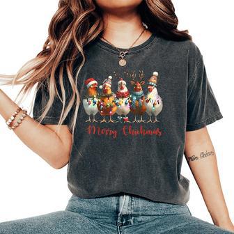 Chicken Merry Chickmas Christmas Lights Farm Animal Women's Oversized Comfort T-Shirt - Thegiftio UK