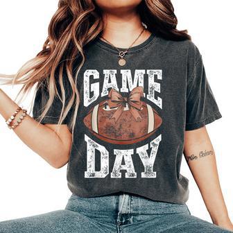 Game Day Football Season Football Bow Girls Women Women's Oversized Comfort T-Shirt - Thegiftio UK