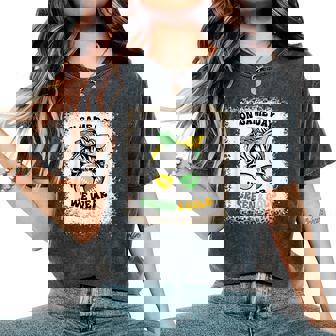 On Gameday Football We Wear Green And Gold Messy Bun Hair Women's Oversized Comfort T-Shirt - Seseable