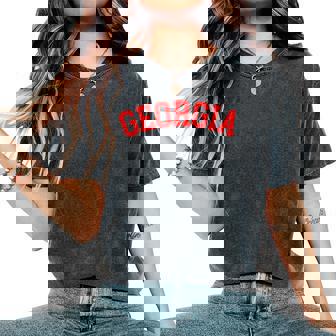 Georgia Ga Vintage Sports Red Women's Oversized Comfort T-Shirt | Seseable FR