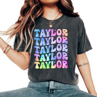 Girl Retro Taylor Personalized Name Birthday Groovy 70'S Women's Oversized Comfort T-Shirt - Thegiftio UK