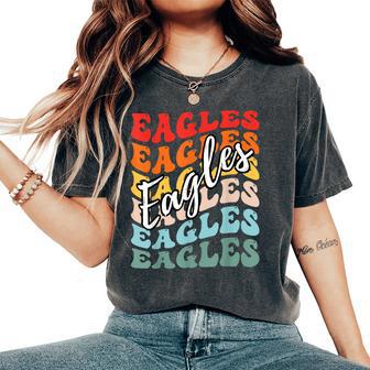 Groovy Eagles Mascot School Sports Fan Team Spirit Heart Women's Oversized Comfort T-Shirt - Thegiftio UK