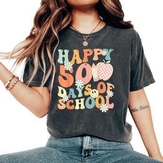 Groovy Happy 50 Days Of School 50Th Day Of School Students Women's Oversized Comfort T-Shirt - Thegiftio UK