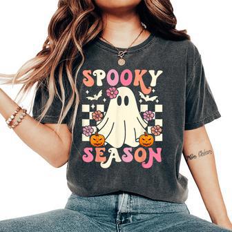 Groovy Spooky Season Cute Ghost Pumpkin Halloween Womens Women's Oversized Comfort T-Shirt - Thegiftio UK