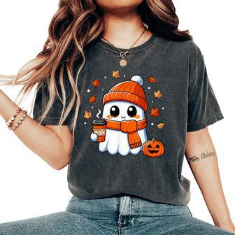 Halloween Ghost Coffee Boo Spooky Season Fall Girls Women's Oversized Comfort T-Shirt - Thegiftio UK
