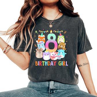 Happy 8Th Birthday Squish Squad Mallow Girls 8 Year Old Women's Oversized Comfort T-Shirt - Thegiftio UK