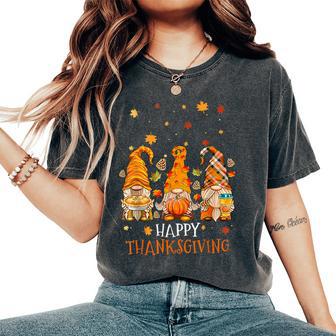 Happy Thanksgiving Three Gnomes Pumpkin Spice Autumn Fall Women's Oversized Comfort T-Shirt - Thegiftio UK