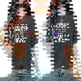 Harris Walz 2024 Lgbtq Gay Pride Rainbow Kamala Harris Women's Oversized Comfort T-Shirt - Monsterry