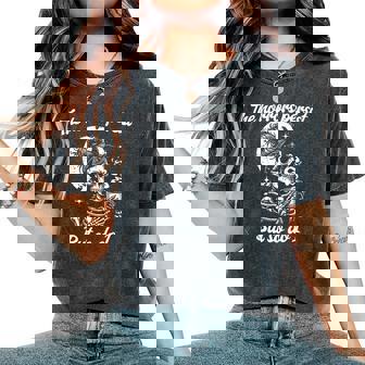 The Horrors Persist But So Do I Messy Bun Skeleton Skull Women's Oversized Comfort T-Shirt | Seseable CA