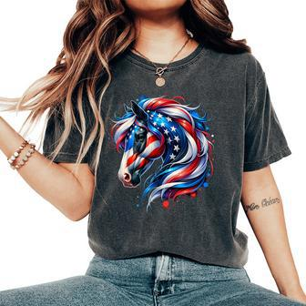 Horse 4Th Of July Patriotic Horse Graphic American Flag Women's Oversized Comfort T-Shirt - Monsterry UK