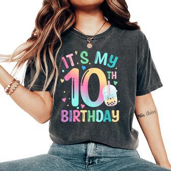 It's My 10Th Birthday Bubble Boba Tea Party 10 Year Old Girl Women's Oversized Comfort T-Shirt - Thegiftio UK