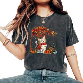 It's Fall Y'all Cat Leaf Fall Tree Hello Autumn Thanksgiving Women's Oversized Comfort T-Shirt - Thegiftio UK
