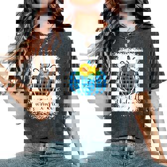 It's Fall Yall Halloween Bleached Bleu Pumpkin Buffalo Plaid Women's Oversized Comfort T-Shirt - Monsterry