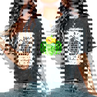 Its Fall Yall Halloween Bleached Green Pumpkin Buffalo Plaid Women's Oversized Comfort T-Shirt - Monsterry