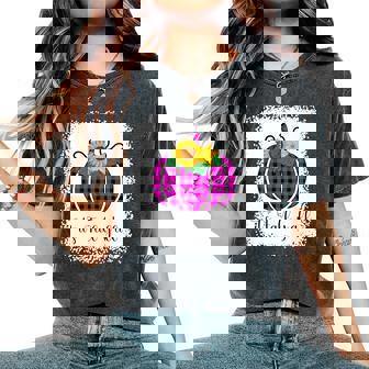 It's Fall Yall Halloween Bleached Pink Pumpkin Buffalo Plaid Women's Oversized Comfort T-Shirt - Monsterry