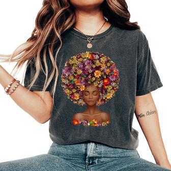 Junenth Black History Afro Flower Hair Women's Oversized Comfort T-Shirt - Thegiftio UK